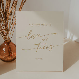 Boho Chic Vintage Gold Love Taco Bar Wedding Pedestal Sign