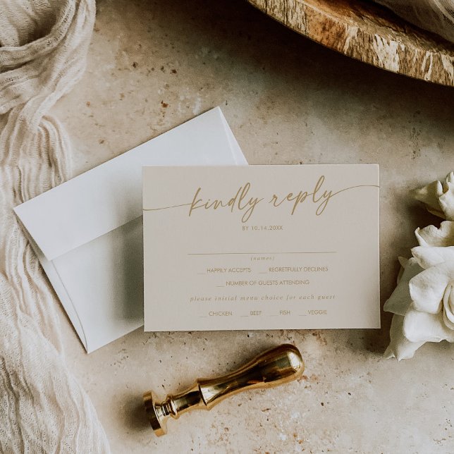 Boho Chic Vintage Gold Menu Choice RSVP Card (Creator Uploaded)