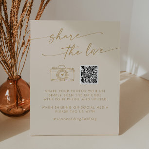 Boho Chic Vintage Gold Share the Love QR Code Pedestal Sign