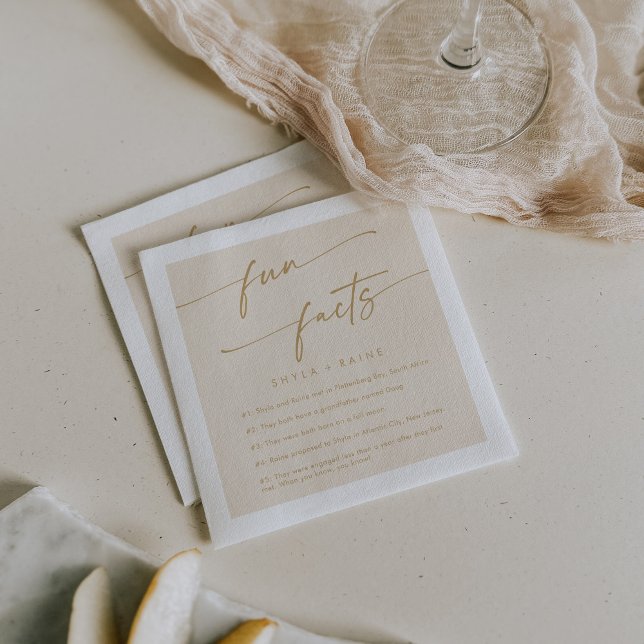 Boho Chic Vintage Gold Wedding Fun Fact Napkins (Creator Uploaded)