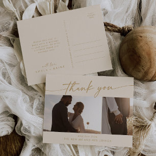 Boho Chic Vintage Gold Wedding Photo Thank You Postcard
