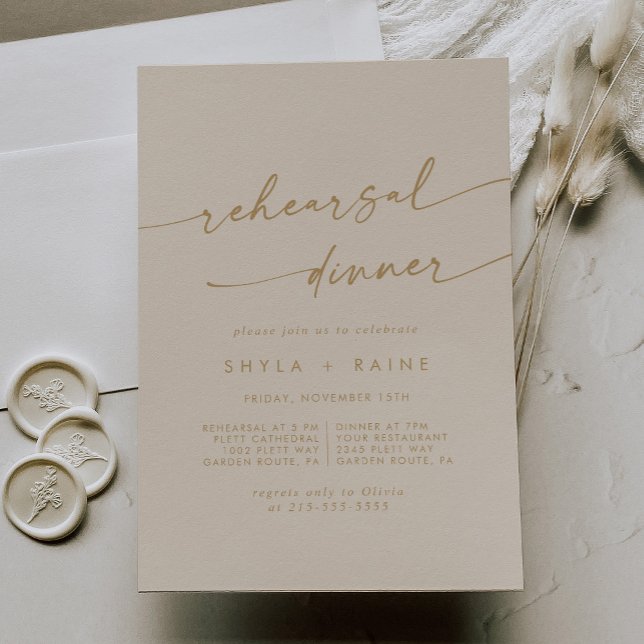 Boho Chic Vintage Gold Wedding Rehearsal Dinner Invitation (Creator Uploaded)