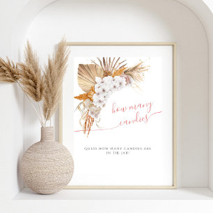 Boho Chic Watercolor Baby Shower How Many Candies Poster