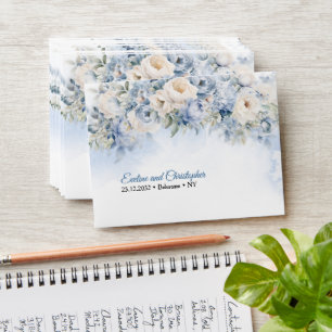 Boho chic watercolor blue roses green eucalyptus envelope