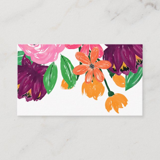 Boho Chic Watercolor Burgundy Pink Flowers Business Card (Front)