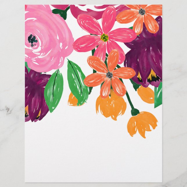 Boho Chic Watercolor Burgundy Pink Flowers Custom Letterhead (Front)