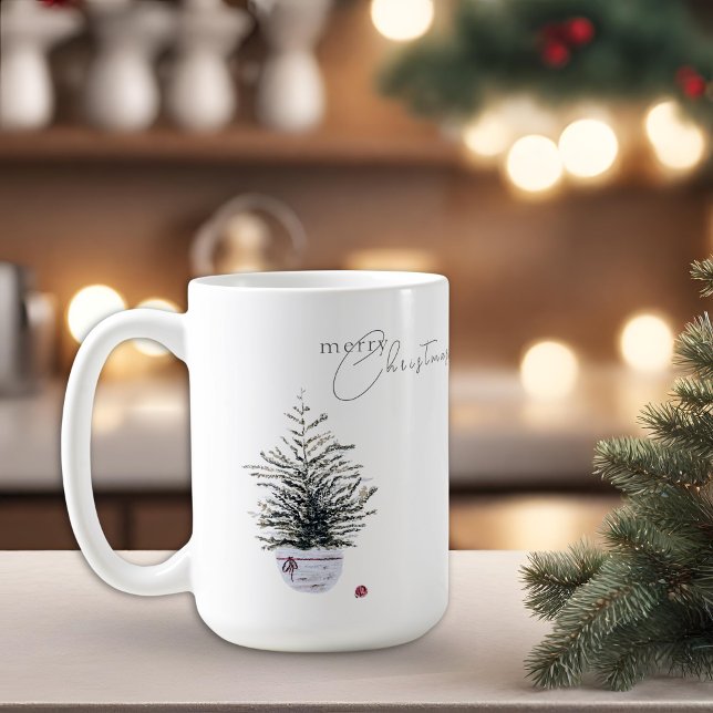 Boho Chic Watercolor Christmas Tree White Coffee Mug (Creator Uploaded)