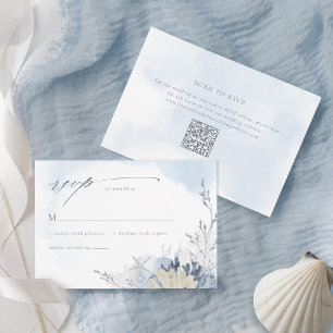 Boho Chic Watercolor Coral Beach Wedding QR Code RSVP Card