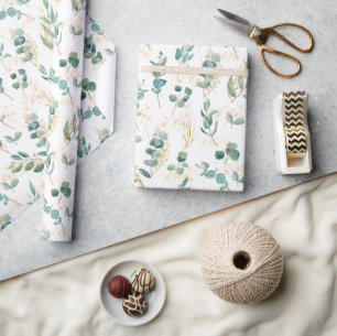Boho Chic Watercolor Eucalyptus Greenery Sparkles Wrapping Paper