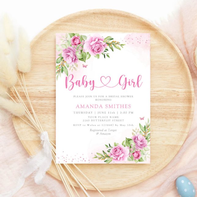 Boho Chic Watercolor Floral Baby Girl Shower Invitation (Creator Uploaded)