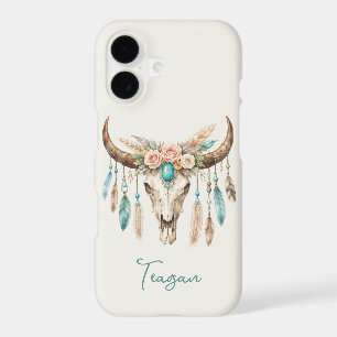 Boho Chic Watercolor Floral Cow Skull