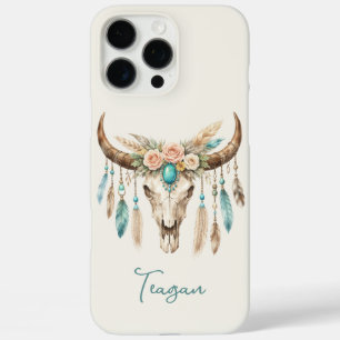 Boho Chic Watercolor Floral Cow Skull iPhone 16 Pro Max Case