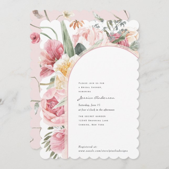 Boho chic watercolor floral garden modern shower invitation (Front/Back)