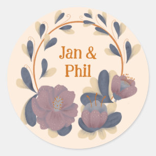 Boho Chic Watercolor Wedding Floral Wreath Classic Round Sticker