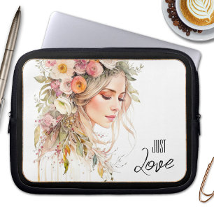 Boho Chic Watercolor Woman Laptop Sleeve