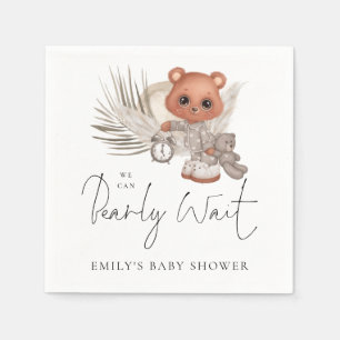 Boho Chic We Can Bearly Wait Baby Shower White Napkin