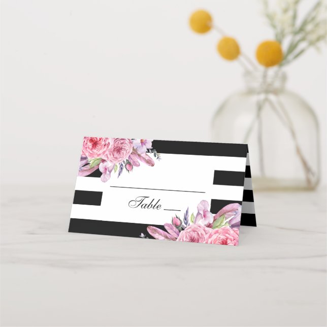 Boho chic wedding. Garden flowers. Modern floral Place Card (Front)