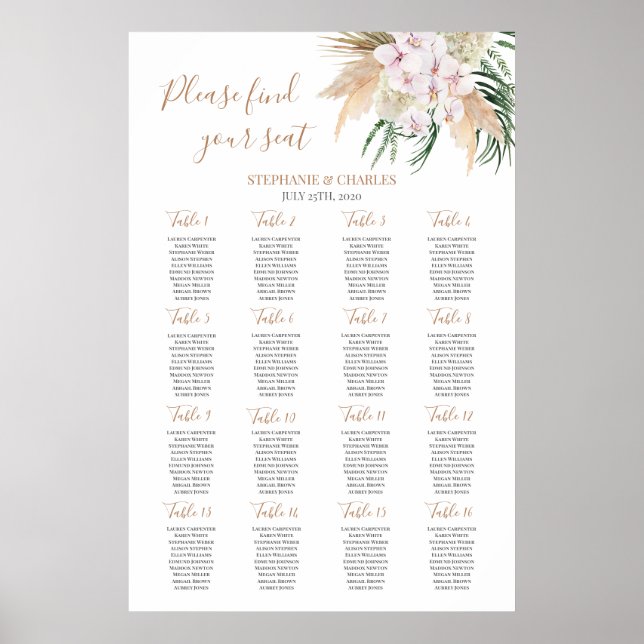 Boho chic Wedding Seating Chart (Front)
