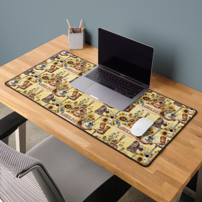 Boho Chic Western Sunflowers | Guitars |Boots Name Desk Mat (Office 2)