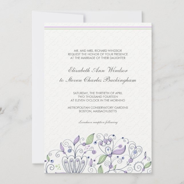 BOHO Chic Whimsical Garden Wedding Purple Invitation (Front)