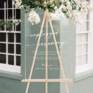 Boho Chic White Clear Wedding Unplugged Ceremony Acrylic Sign