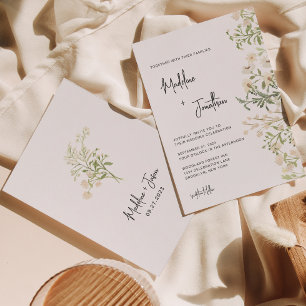 Boho Chic White Wild Flowers Wedding Invitation