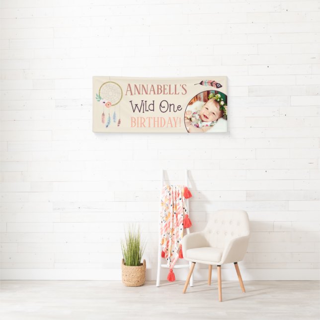 Boho Chic Wild ONE Girly Birthday Party Banner (Insitu)