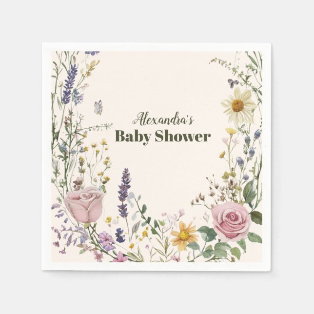 Boho Chic Wildflower  Baby Shower Napkin (Front)