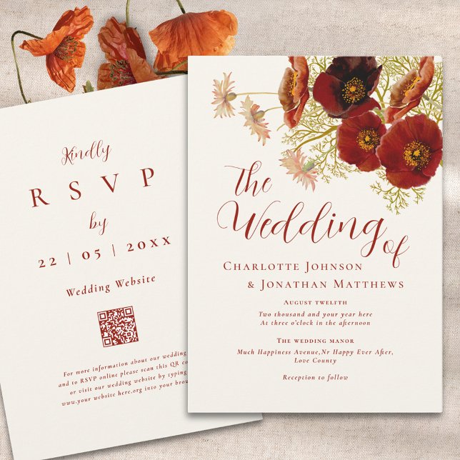 Boho Chic Wildflower Brown Floral Wedding Invitation (Boho wildflower fall wedding invitation in earthy tones)