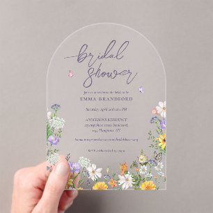 Boho Chic Wildflower Elegant Bridal Shower  Acrylic Invitations