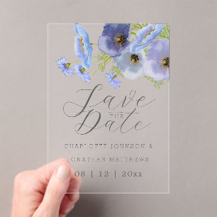 Boho Chic Wildflower Floral Blue Wedding Acrylic Invitations