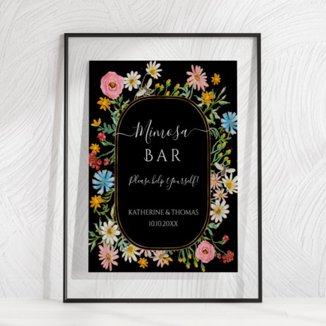 Boho Chic Wildflower Floral Wreath Mimosa Bar Post Poster (Creator Uploaded)