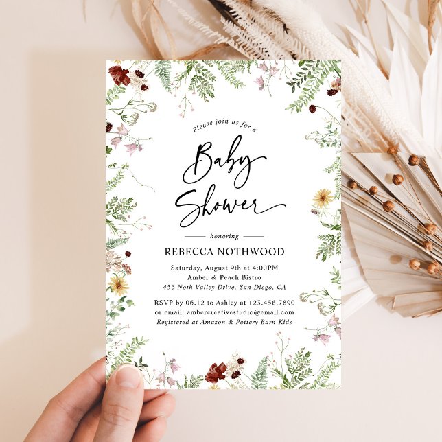 Boho Chic Wildflower Greenery Baby Shower Invitation (Creator Uploaded)