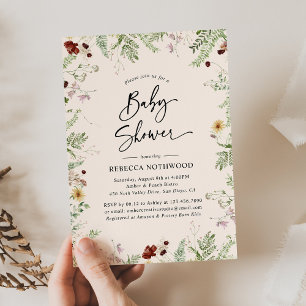 Boho Chic Wildflower in Blush Pink Baby Shower Invitation