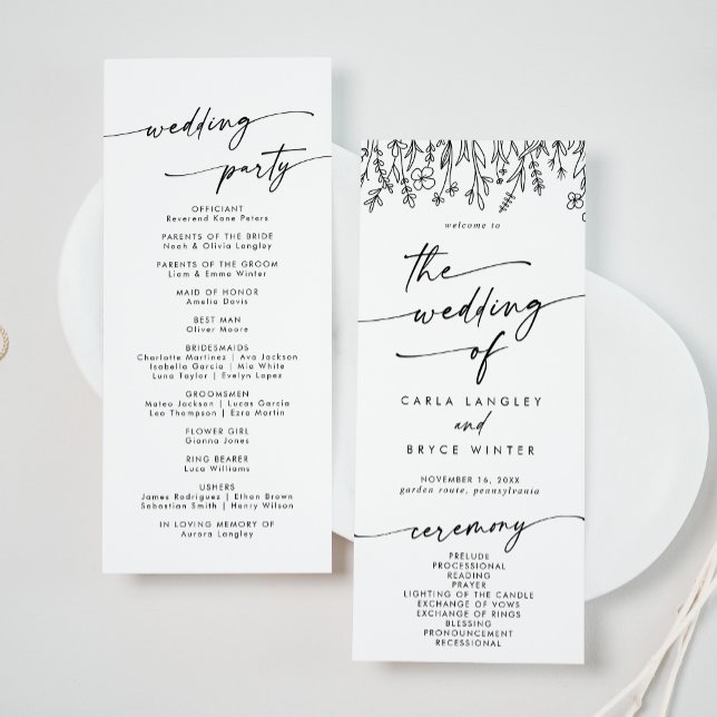 Boho Chic Wildflower Tea Length Wedding Programme (Creator Uploaded)