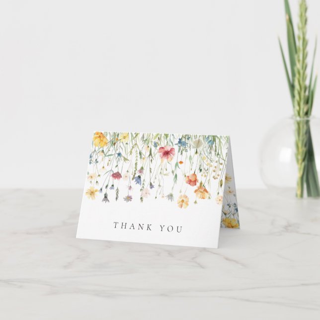 Boho Chic Wildflower Wedding Thank You Card (Front)