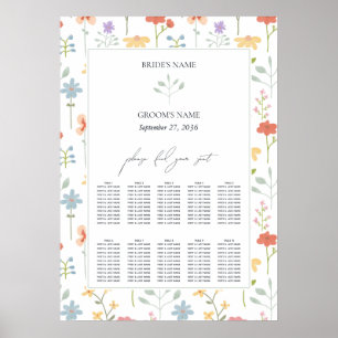 Boho Chic Wildflowers Floral Wedding Seating Chart