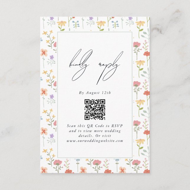 Boho Chic Wildflowers Modern Floral Wedding Enclosure Card (Front)