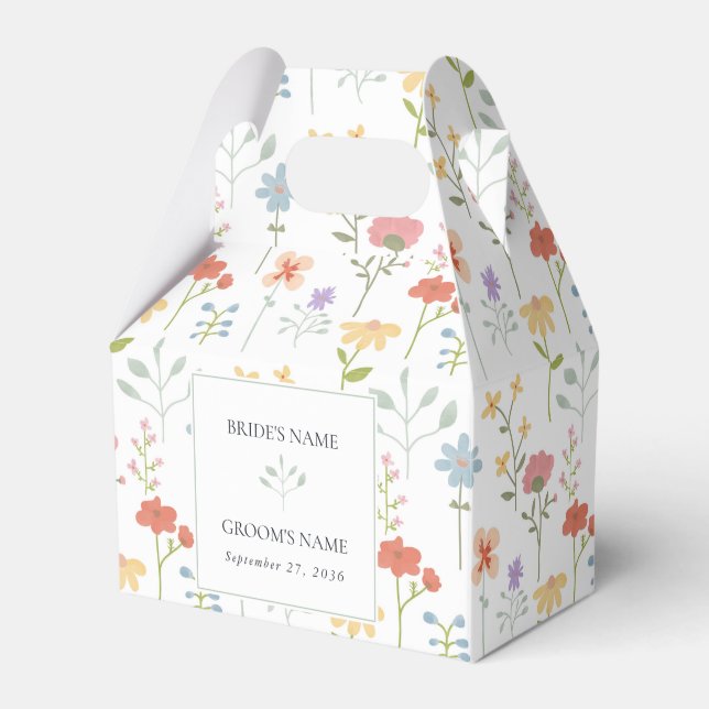 Boho Chic Wildflowers Modern Floral Wedding Favour Box (Front Side)