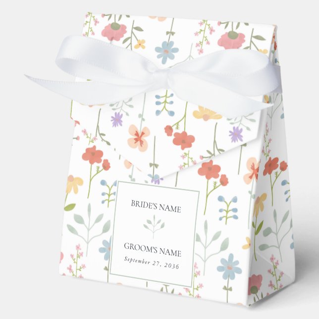 Boho Chic Wildflowers Modern Floral Wedding Favour Box (Front)