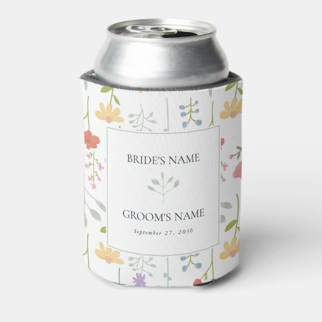 Boho Chic Wildflowers Modern Floral Wedding Favour Can Cooler (Can Back)