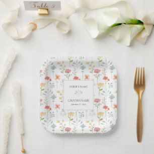 Boho Chic Wildflowers Modern Floral Wedding Paper Plate