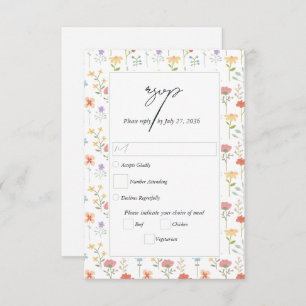 Boho Chic Wildflowers Modern Floral Wedding RSVP Card