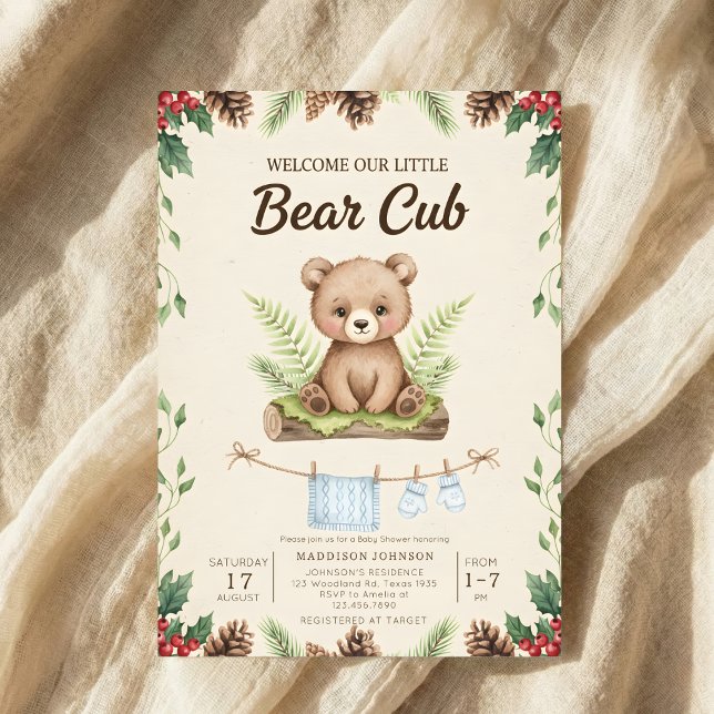 boho chic woodland bear greenery baby shower invitation (Creator Uploaded)
