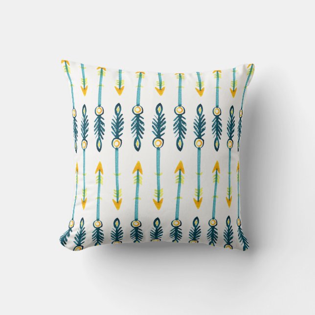 boho chic yellow blue arrows pillow (Front)