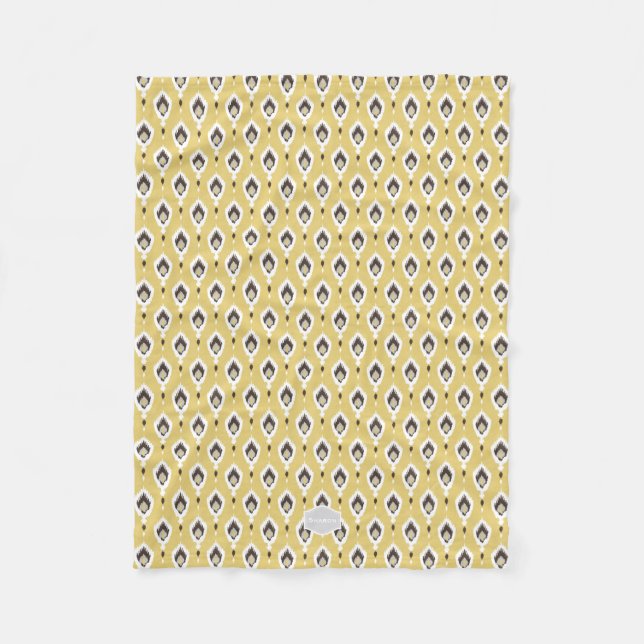 Boho chic yellow ikat tribal pattern monogram fleece blanket (Front)