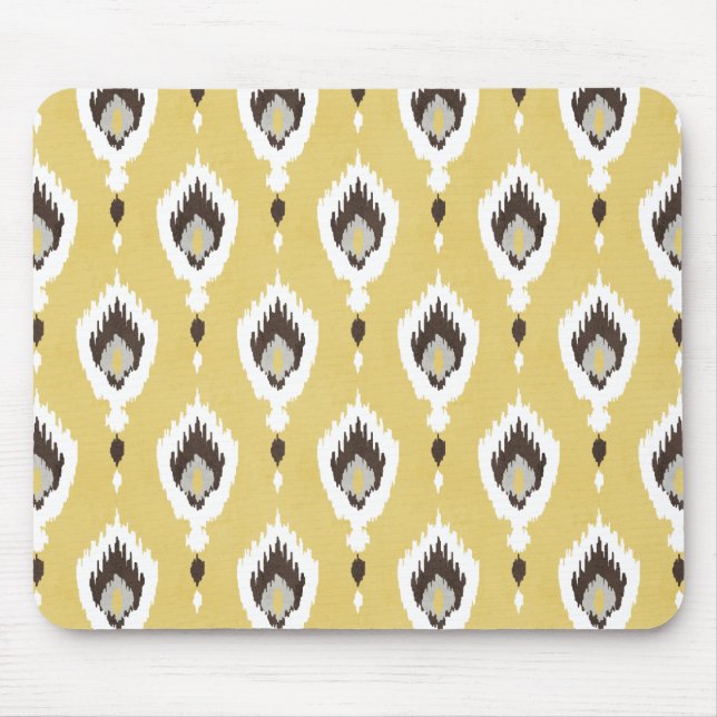 Boho chic yellow ikat tribal pattern monogram mouse pad (Front)