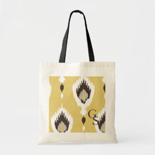 Boho chic yellow ikat tribal pattern monogram tote bag