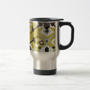 Boho chic yellow ikat tribal pattern monogram travel mug