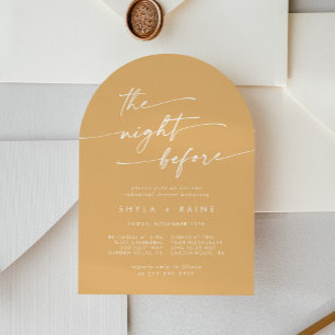 Boho Chic Yellow Marigold Arch Rehearsal Dinner Invitation